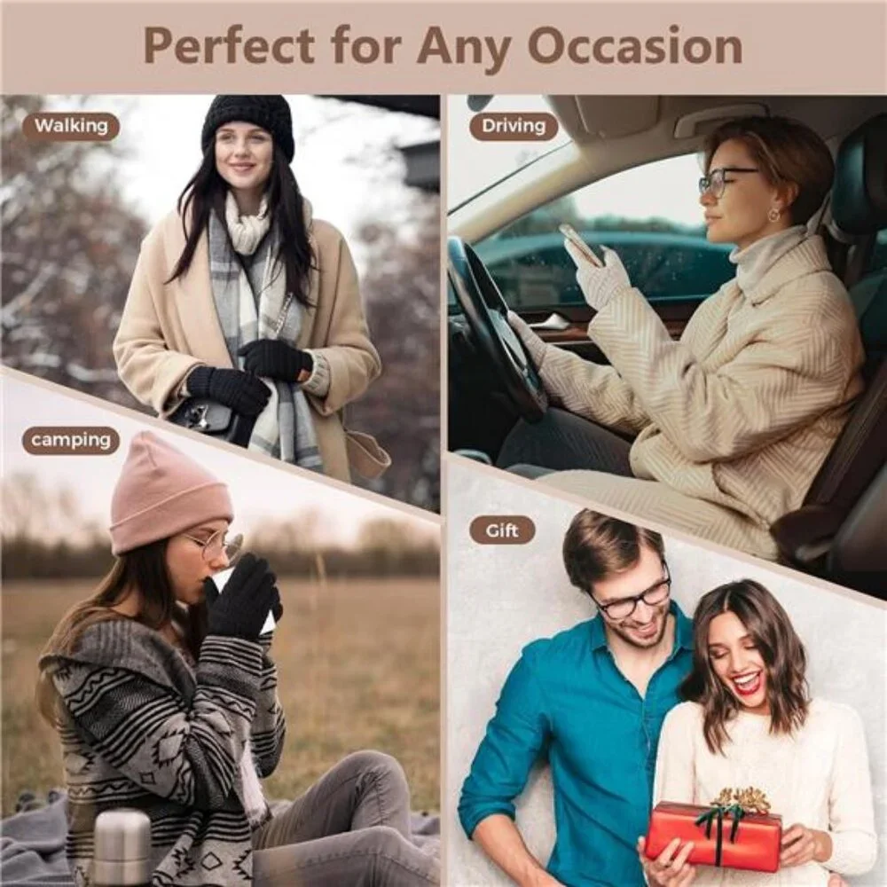 2 Pairs, Women's Gloves Touchscreen Alpaca Wool Knit Gloves